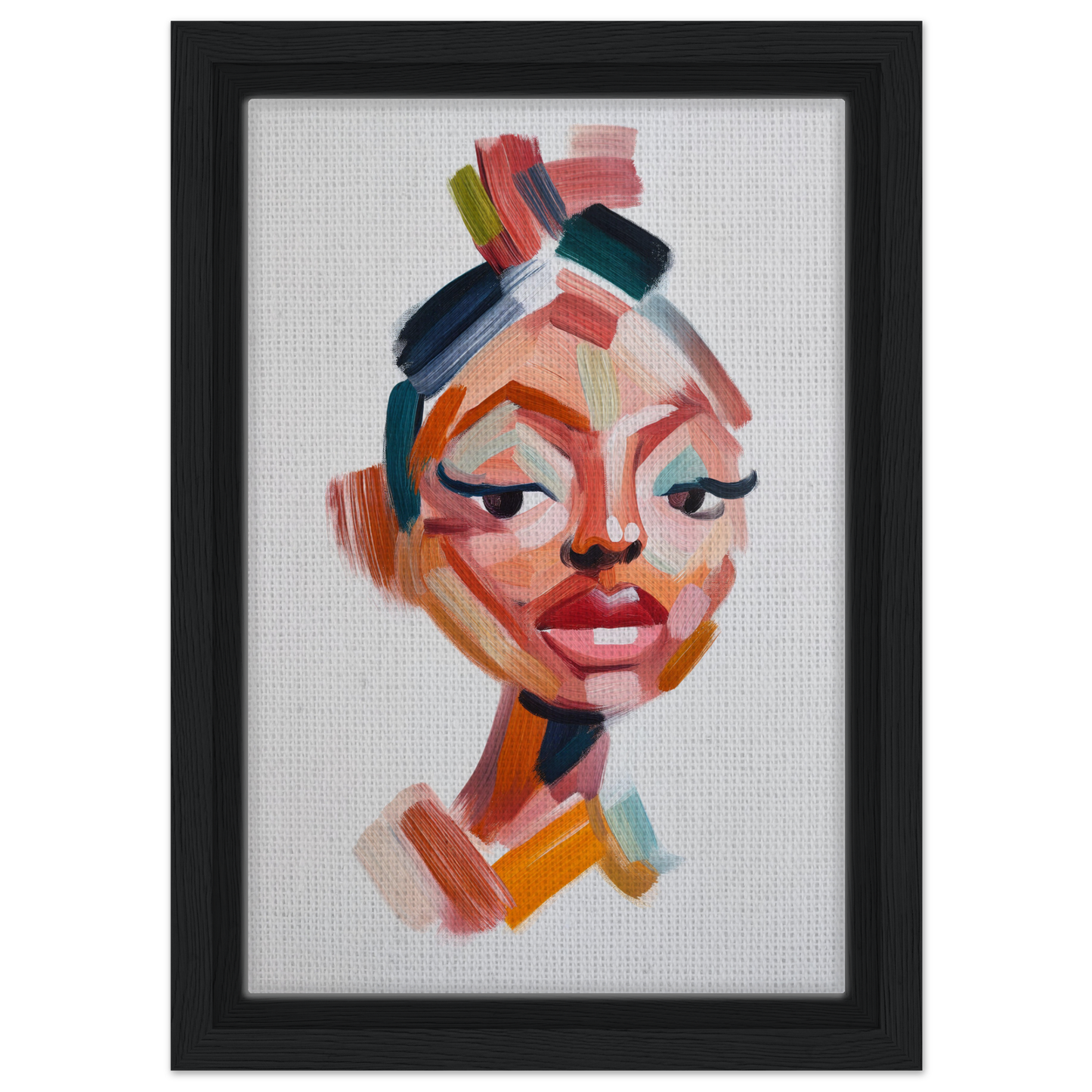 Colorful abstract portrait of a woman in Vibrant Facets Burgeon framed canvas print