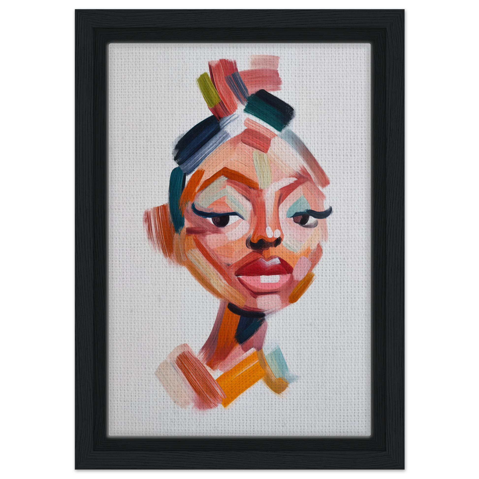 Colorful abstract portrait of a woman in Vibrant Facets Burgeon framed canvas print