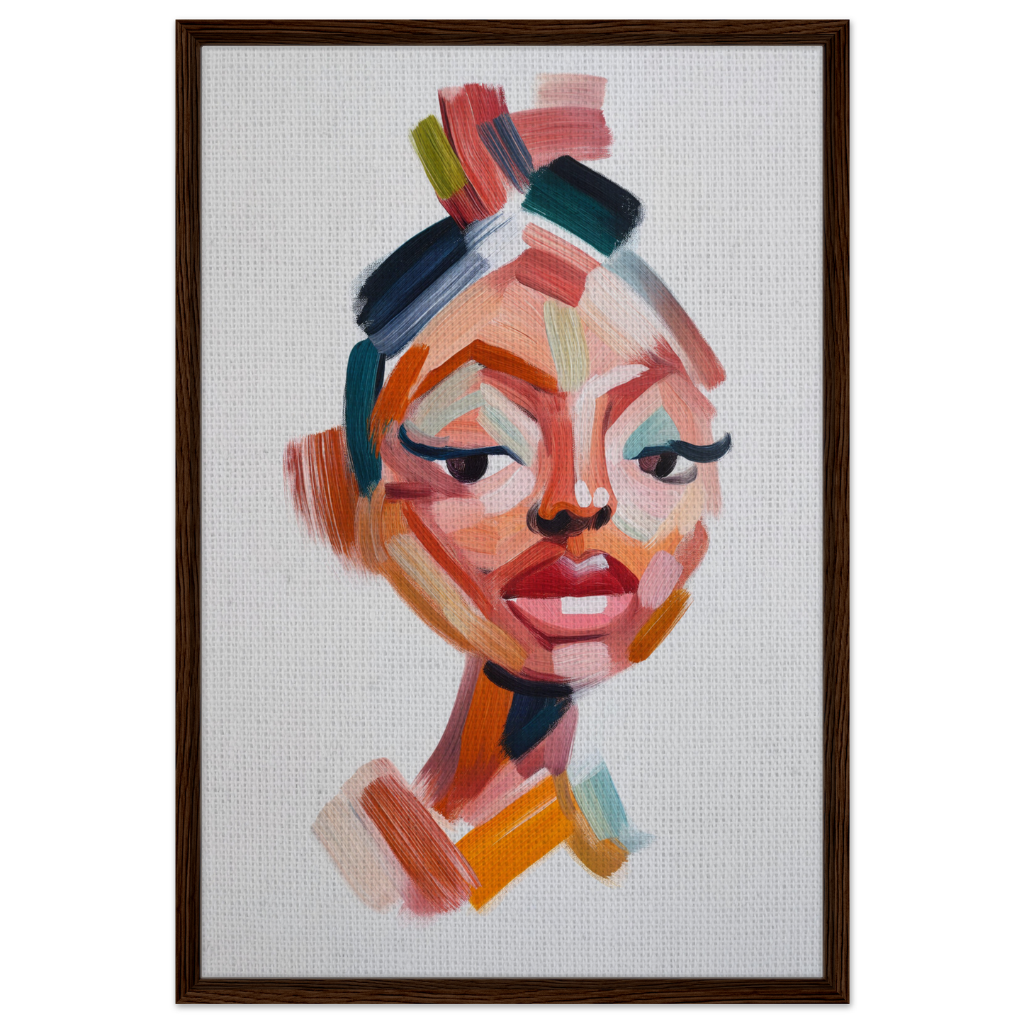 Abstract portrait of a woman’s face with vibrant brushstrokes from Vibrant Facets Burgeon