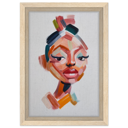 Abstract portrait painting of a woman’s face from Vibrant Facets Burgeon framed canvas print