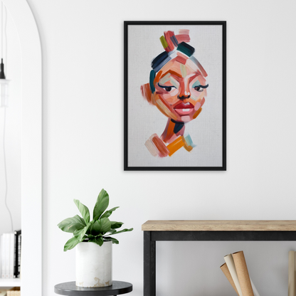 Abstract portrait painting with bold brushstrokes in Vibrant Facets Burgeon framed canvas print