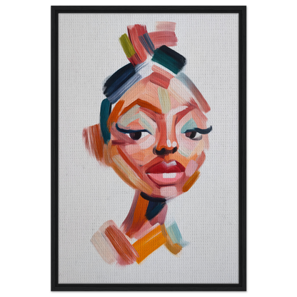 Colorful abstract portrait painting of a woman’s face from Vibrant Facets Burgeon for room decor