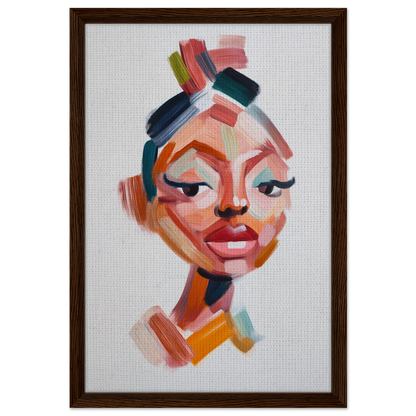 Abstract portrait painting of a woman’s face in Vibrant Facets Burgeon framed canvas print