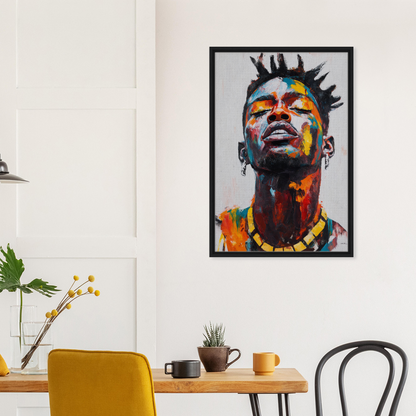 Vibrant Sentient Reverie framed canvas print of a person with spiked hair and upward gaze