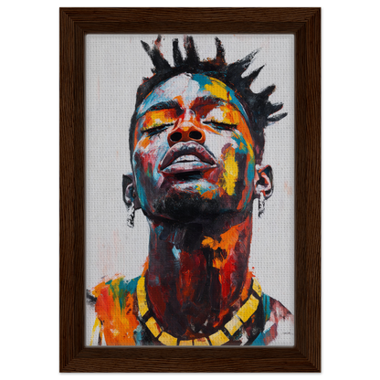 Colorful portrait painting depicting expressive features in Vibrant Sentient Reverie framed canvas print