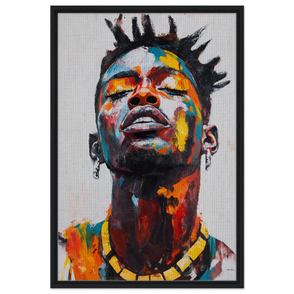 Vibrant Sentient Reverie portrait of a person with spiked hair on framed canvas print