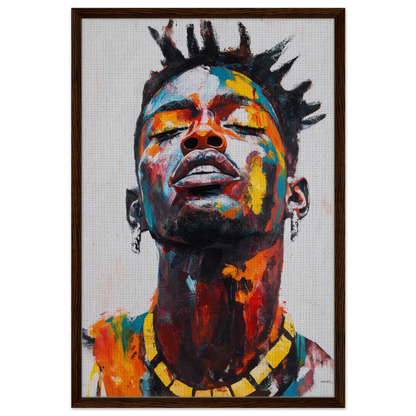 Vibrant Sentient Reverie framed canvas print of a colorful portrait with spiked hair