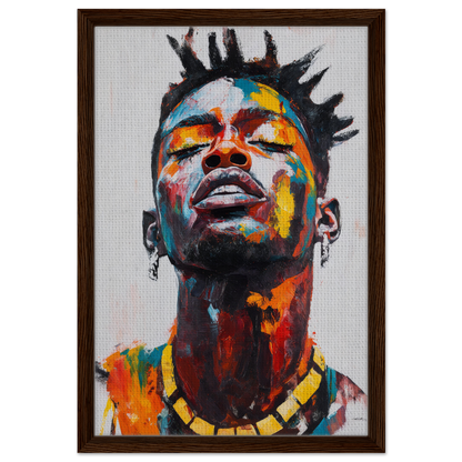 Vibrant Sentient Reverie framed canvas print of a colorful portrait with spiked hair