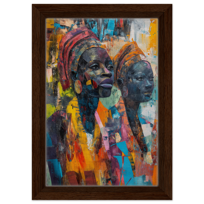 Colorful abstract painting of two African women in vibrant headscarves for room decoration