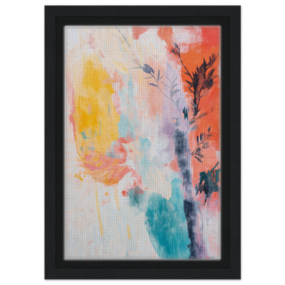 Abstract painting titled Vibrant Sundance Whispers featuring colorful floral shapes for room decor