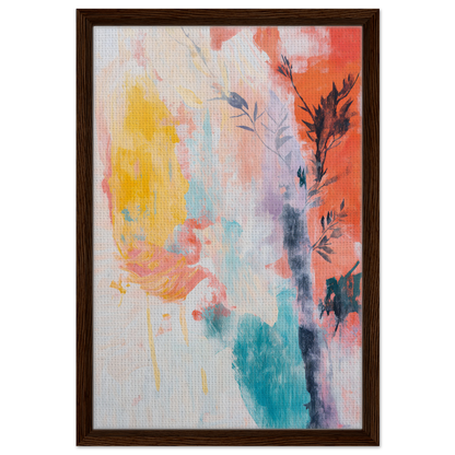 Abstract painting with vibrant splashes and floral elements in Vibrant Sundance Whispers frame