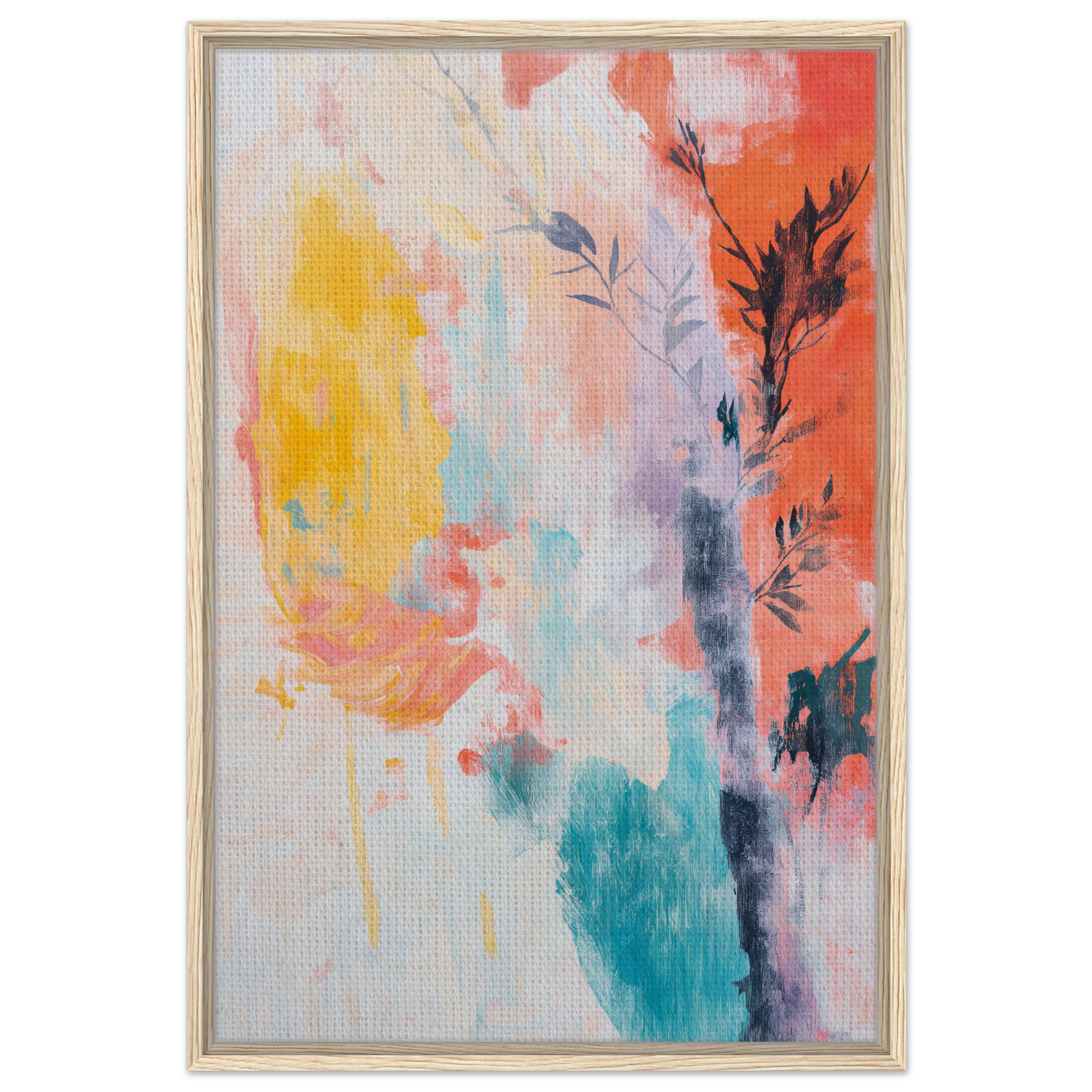 Abstract painting with vibrant splashes and floral elements in Vibrant Sundance Whispers