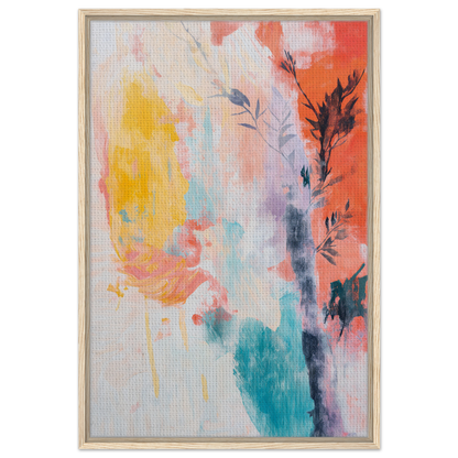 Abstract painting with vibrant splashes and floral elements in Vibrant Sundance Whispers