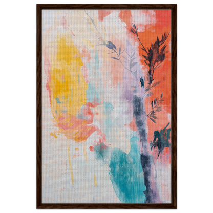 Abstract painting titled Vibrant Sundance Whispers featuring colorful floral elements for room decor