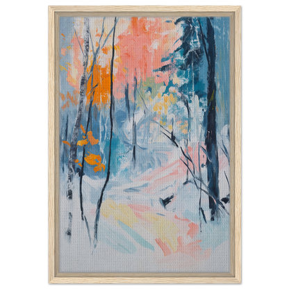 Abstract painting of a winter forest scene for Vibrant Woodland Whispers room decor