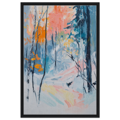 Abstract painting of a forest scene in vibrant colors for Vibrant Woodland Whispers room decor