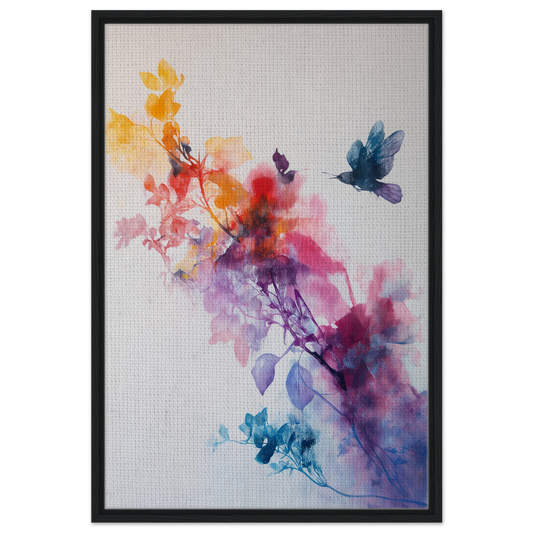 Watercolor painting of vibrant flowers and a butterfly for Violet Flight Poems framed print