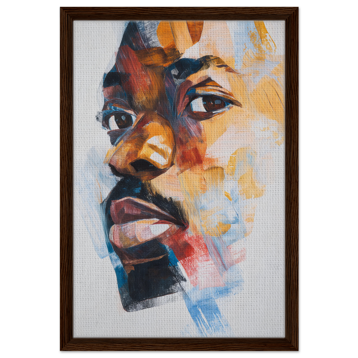 Colorful profile portrait in ’Visage Chromatic Rumination’ framed canvas print