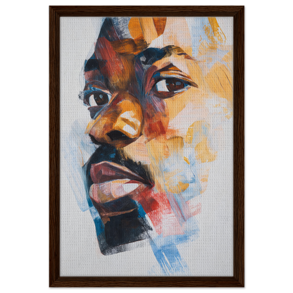 Colorful profile portrait in ’Visage Chromatic Rumination’ framed canvas print