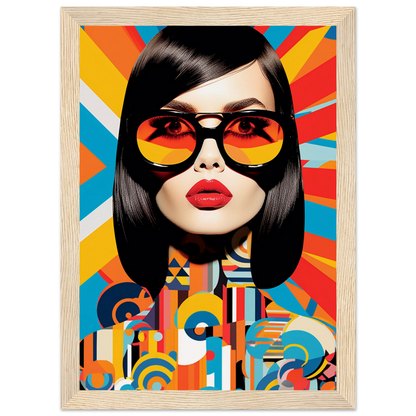 Colorful pop art-style portrait of a woman wearing oversized sunglasses and bright red lipstick.