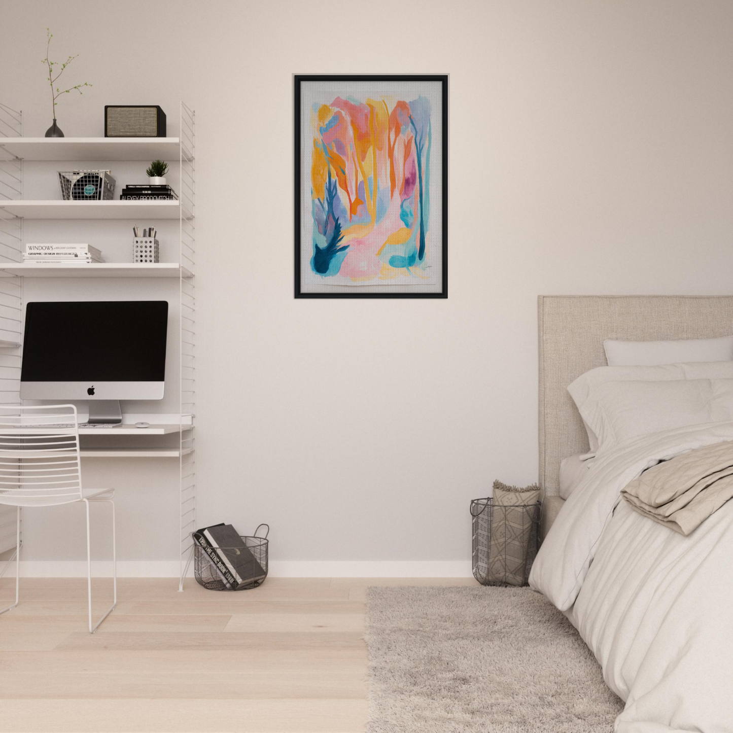 Colorful abstract painting in a black frame, enhancing room decor with Vivid Illumination Reverie