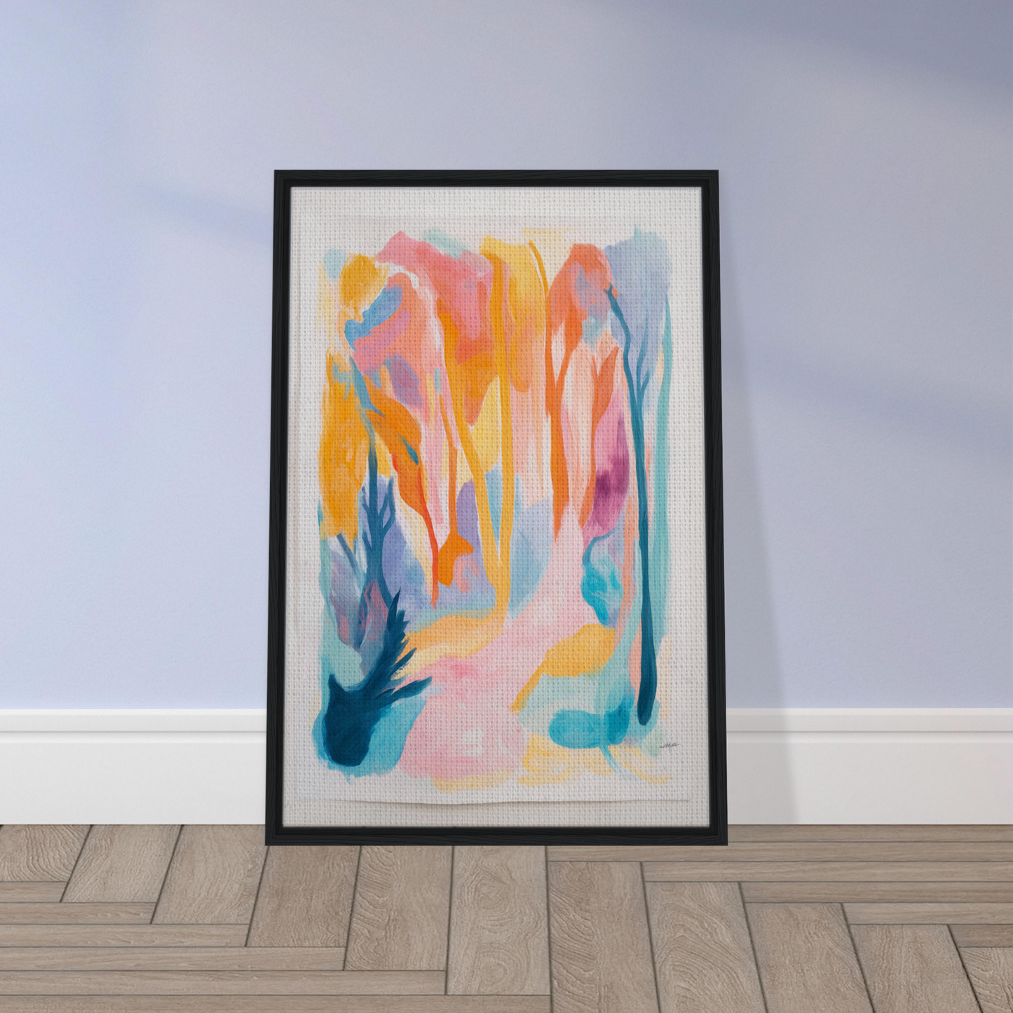 Framed canvas print of Vivid Illumination Reverie featuring colorful, fluid shapes