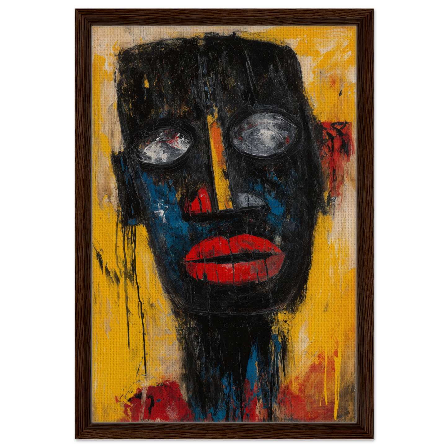 Abstract portrait painting featuring vivid revelations dreaming on a framed canvas print