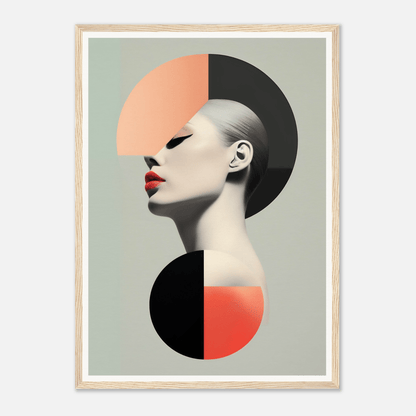 Stylized portrait of a person with geometric shapes and contrasting colors.