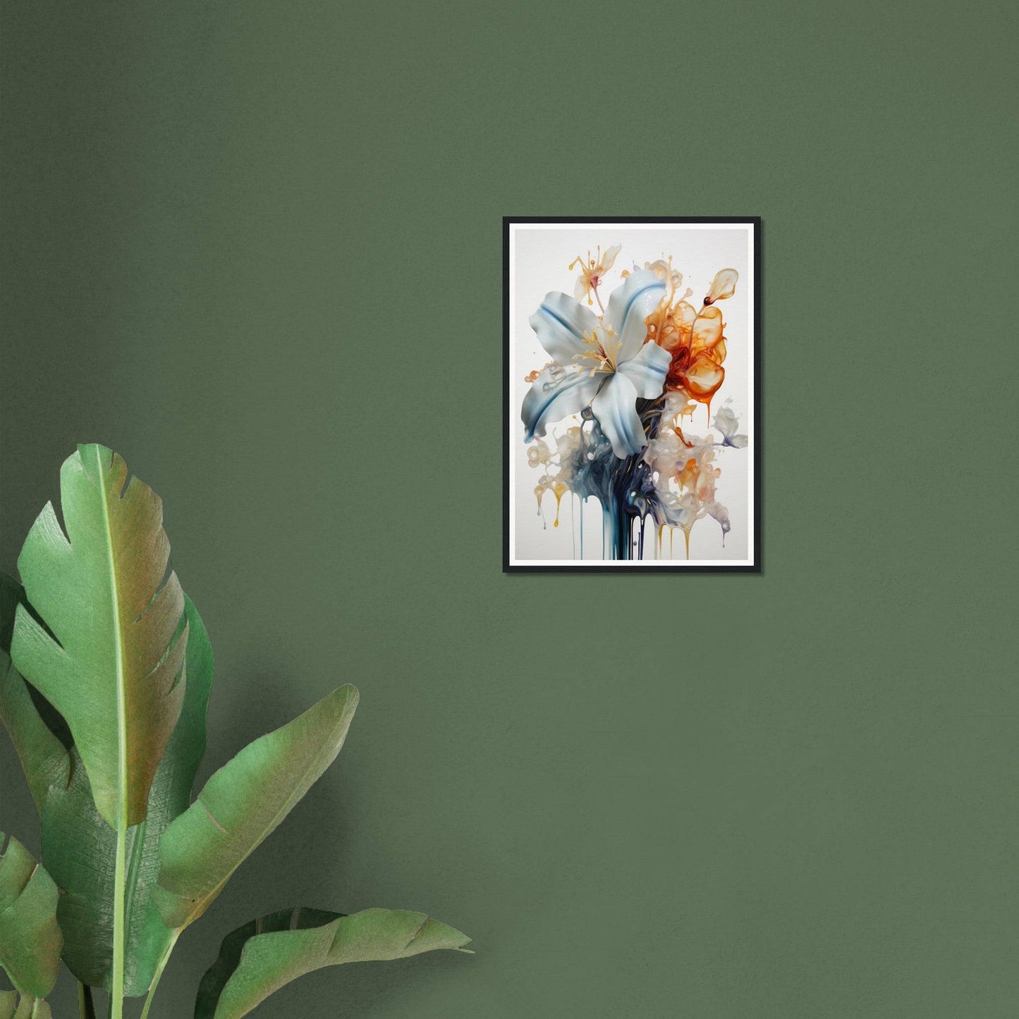 Framed watercolor painting of flowers with soft, flowing brushstrokes.