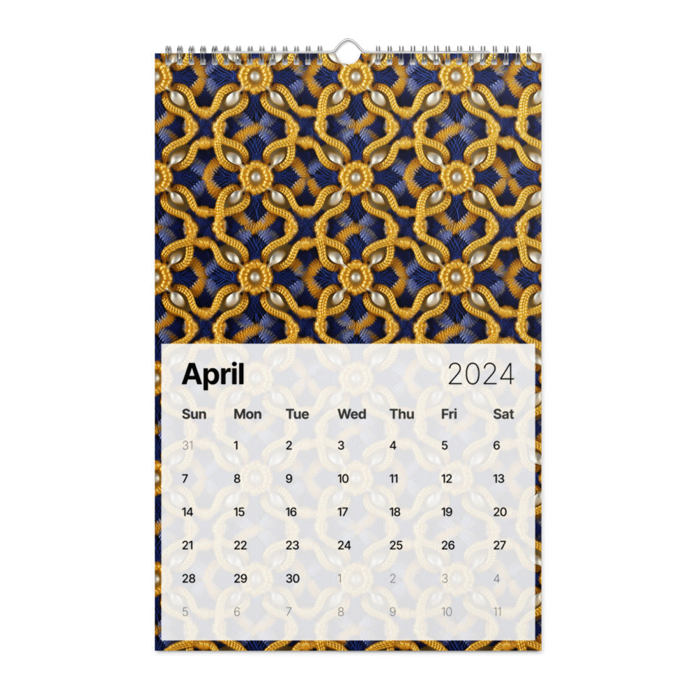 Calendar page for April 2024 with a decorative patterned border.