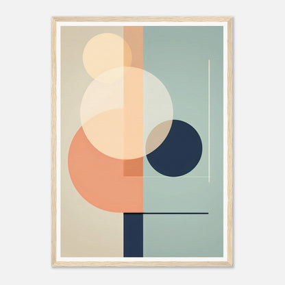 Abstract geometric composition featuring overlapping circles and rectangles in muted pastel colors.