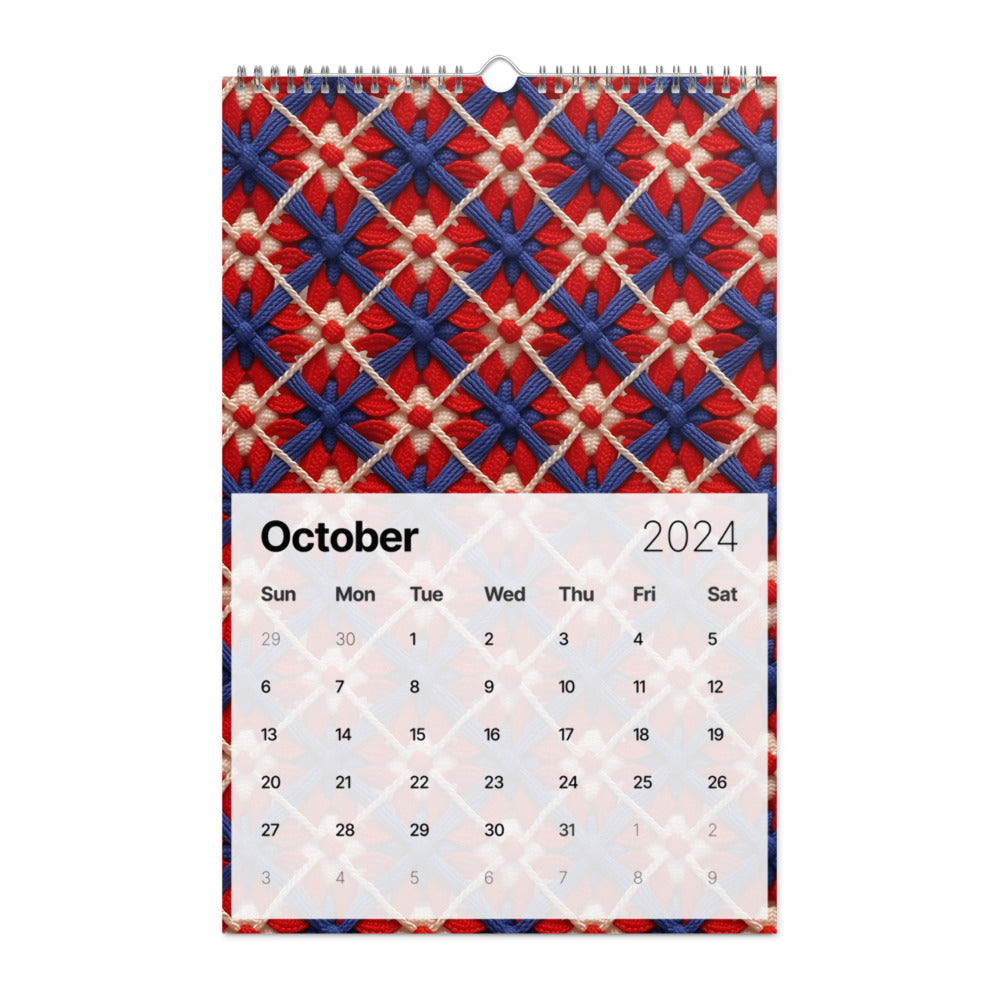 Calendar page for October 2024 with a colorful geometric pattern background.