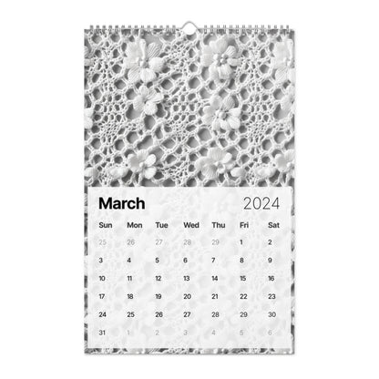 Calendar page for March 2024 with a textured pattern background.