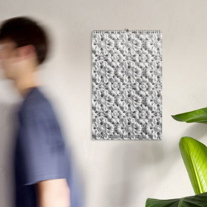 Textured rectangular wall art with a repeating pattern of small, crumpled paper-like forms in shades of gray and white.