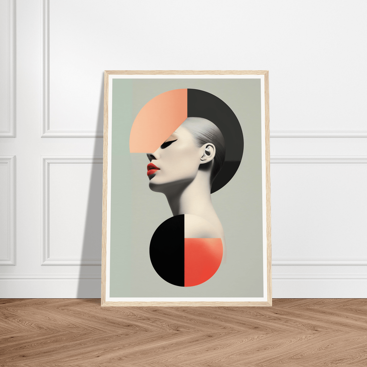 Stylized portrait of a woman’s profile with geometric color blocks.