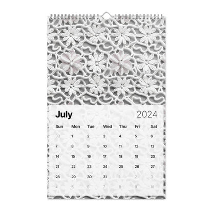 Calendar page for July 2024 with a decorative lace pattern at the top.