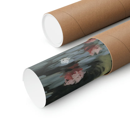 Cardboard tubes or mailing tubes, one with a floral print wrapped around it.