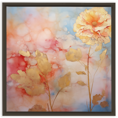 Delicate watercolor painting of soft, pastel-colored flowers with wispy petals and stems.