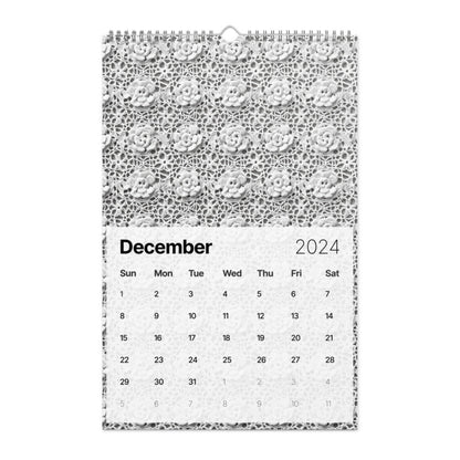 Calendar page for December 2024 with a decorative lace pattern at the top.