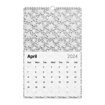 Calendar page for April 2024 with a floral pattern background.