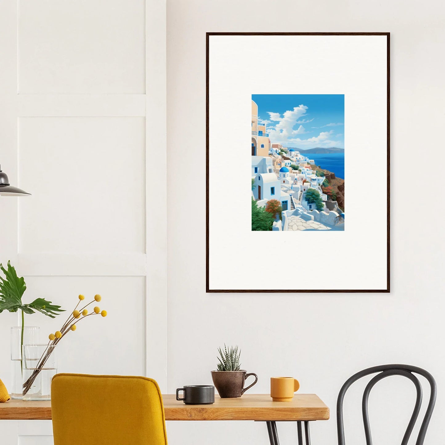 Framed Santorini photo with blue domes, featured in Sunday Stahl Messiração art™