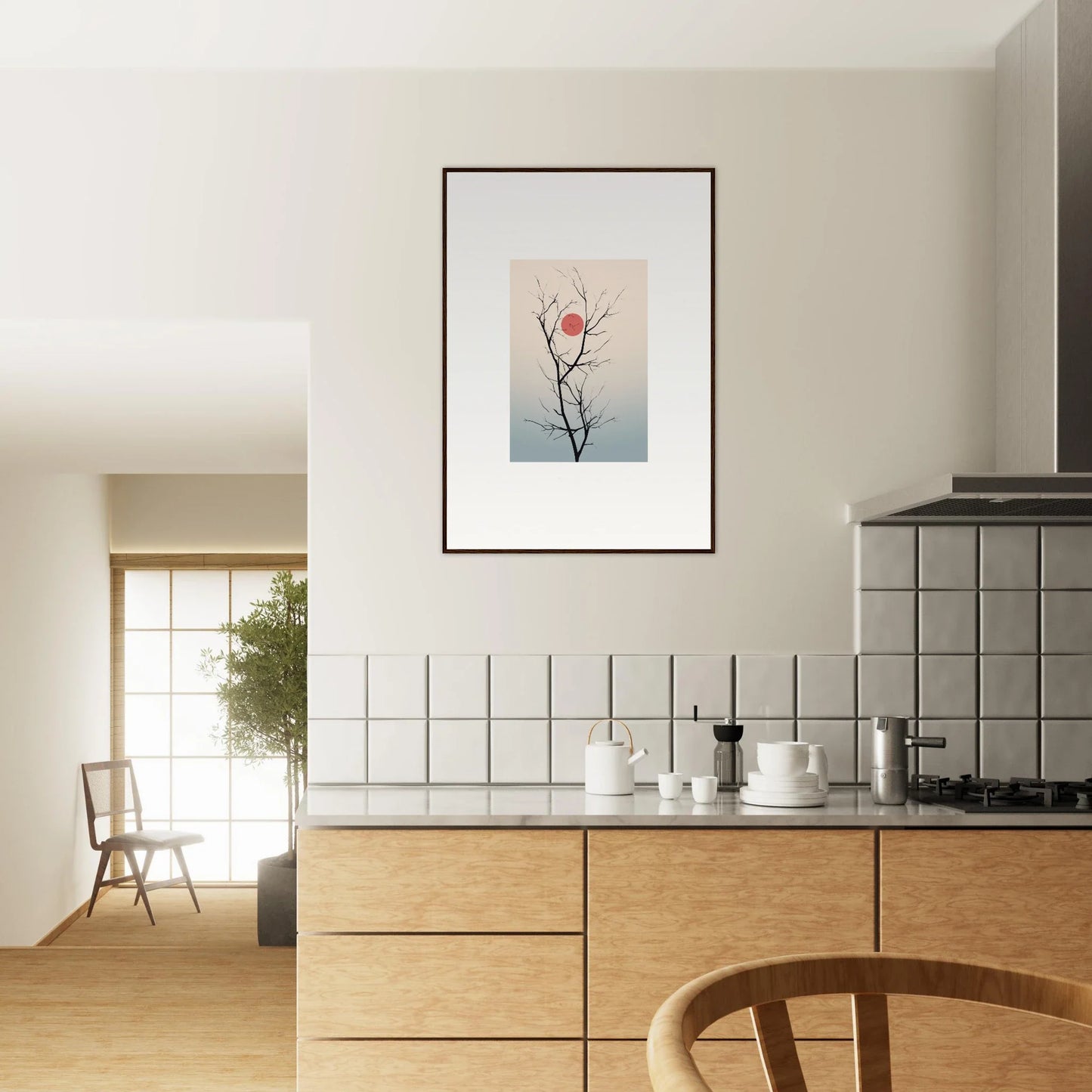 Framed watercolor wall art of a pink flower in Serene Eclipse, perfect for room decoration