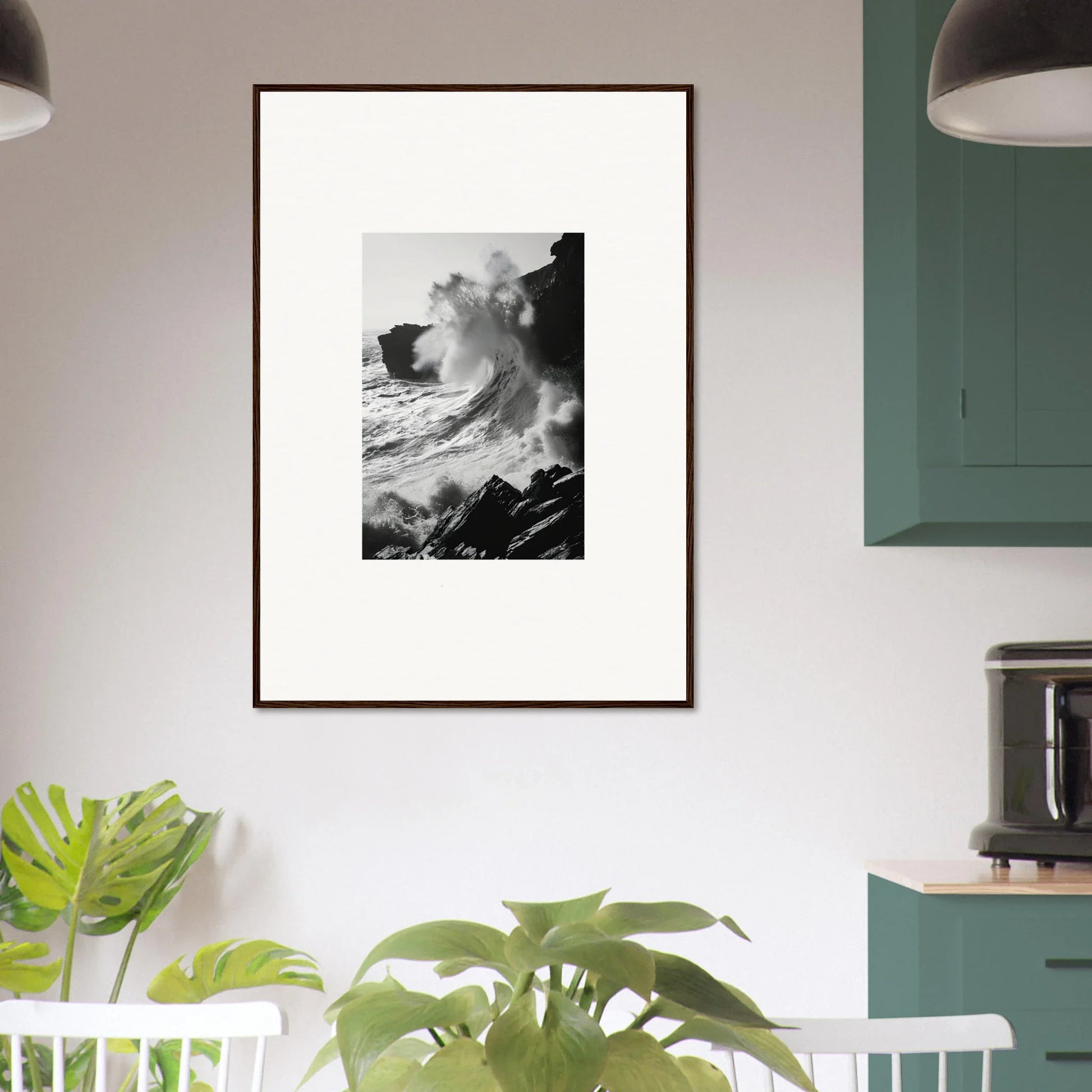 Framed black and white ocean waves art from the Incandescent Wave Tribute collection