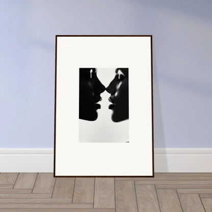 Black and white silhouette of profiles in framed wall art Eclipsing Soulcare Kisses