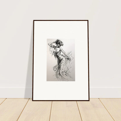 Framed black and white sketch of a dancing figure in Mystic Quantum Soliloquy art™