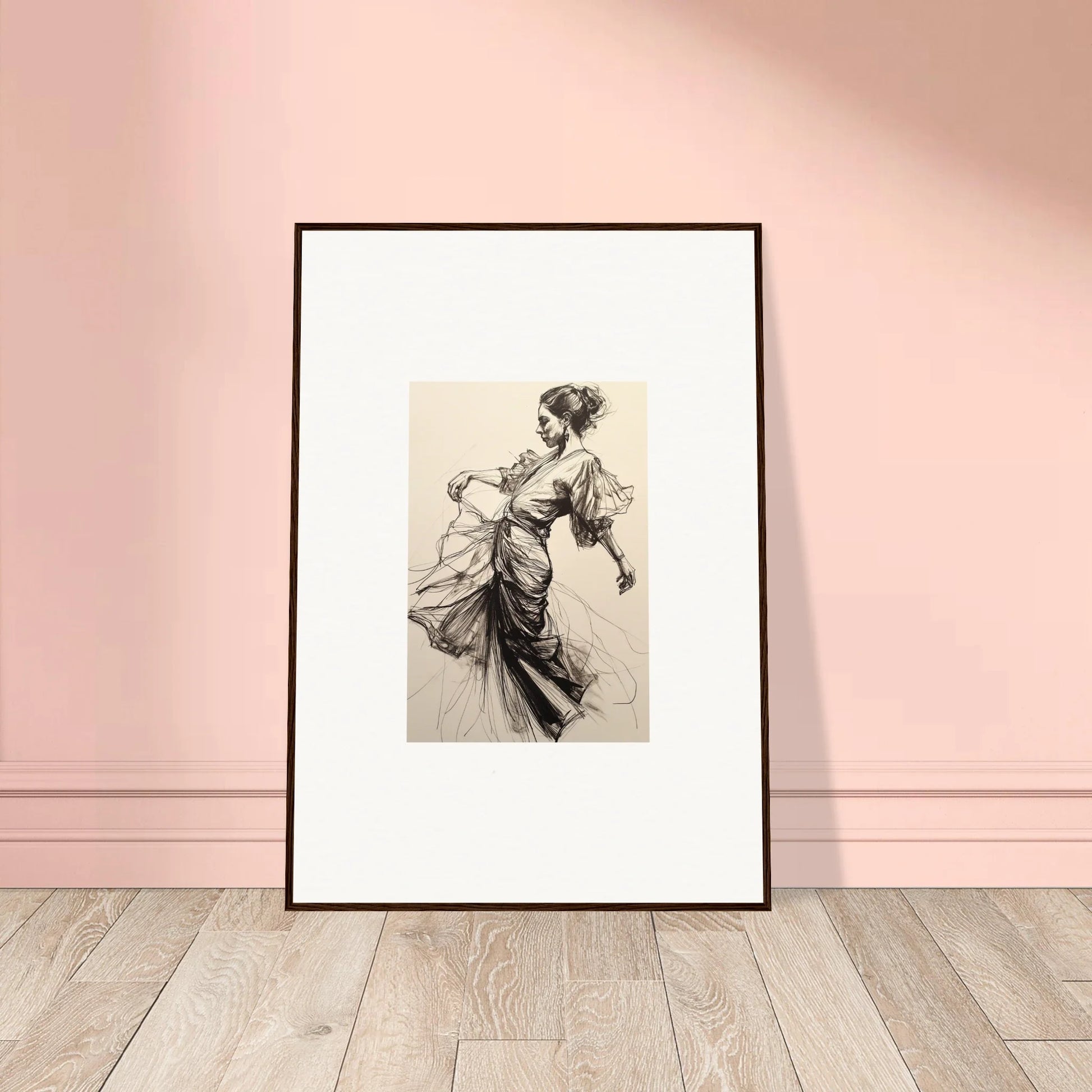 Framed wall art of a woman in Victorian dress for Ephemeral Ink Serenade collection