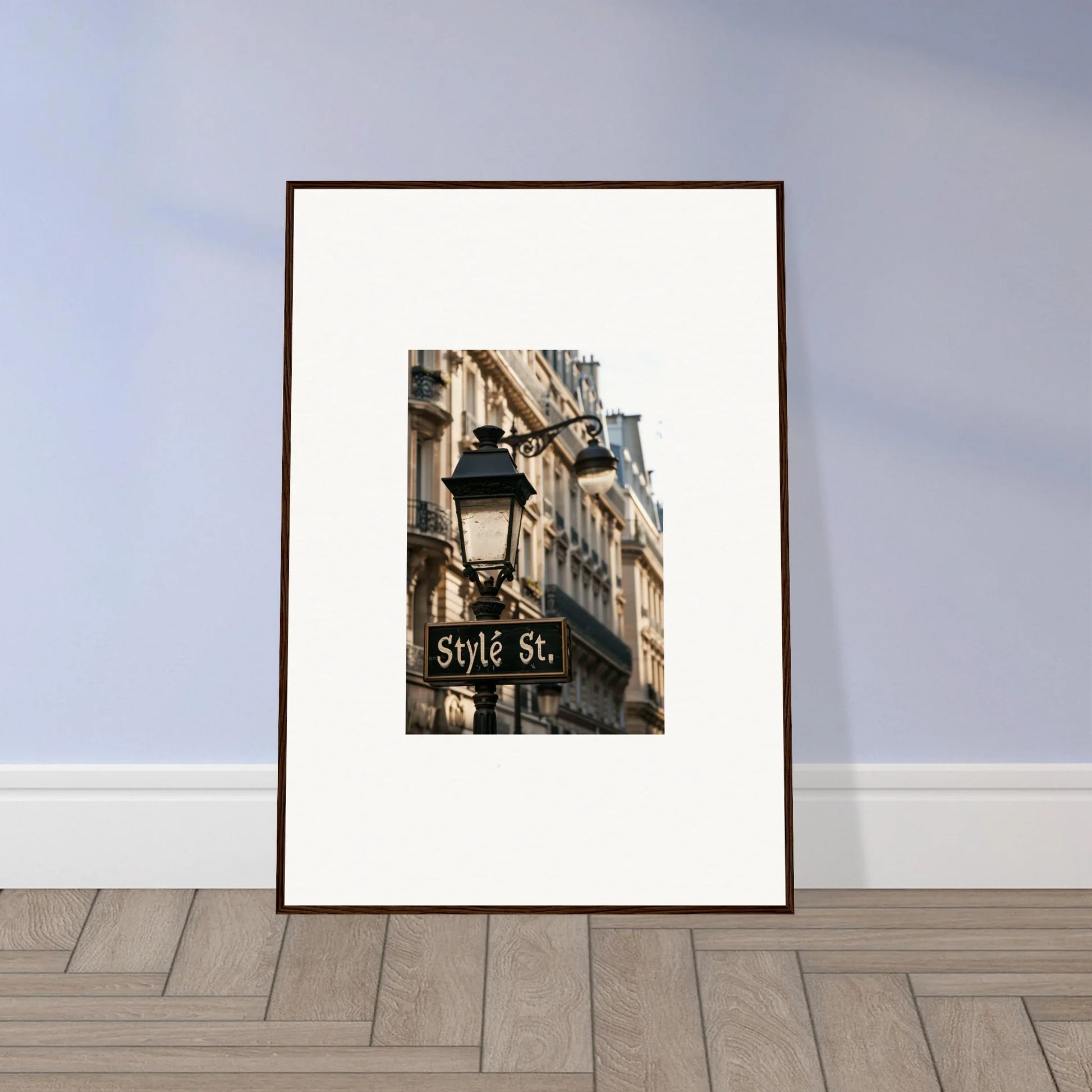 Framed wall art of a Parisian street scene for stylish room decoration