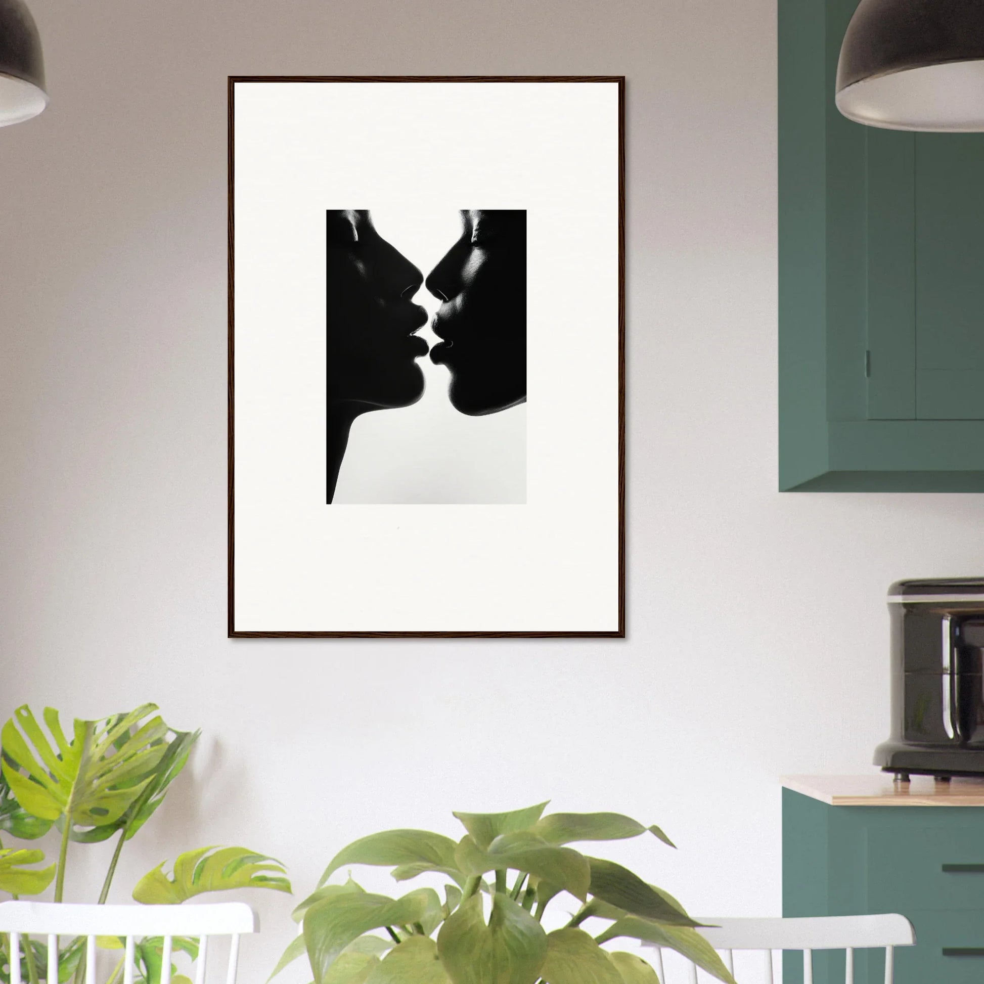 Black and white silhouette of two profiles in Luminous Midnight Kiss special edition art™