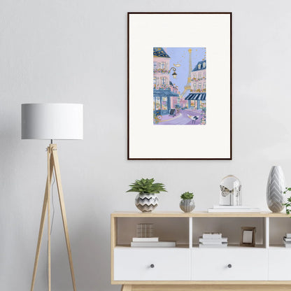 Charming Parisian street scene framed wall art from Hat Lemons Paris, in pastel colors