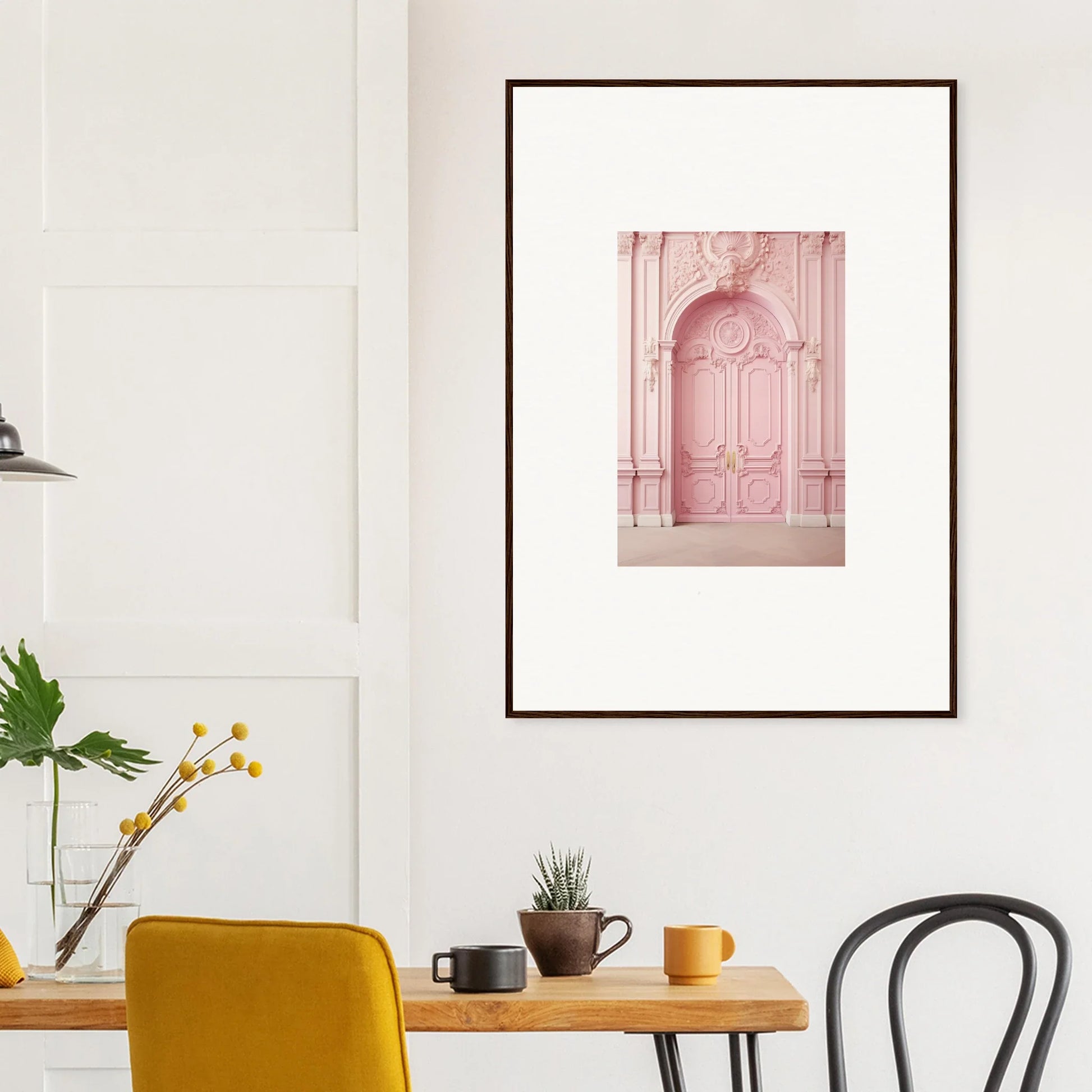 Framed Blush Merciful Renaissance art print of a pink ornate door entryway